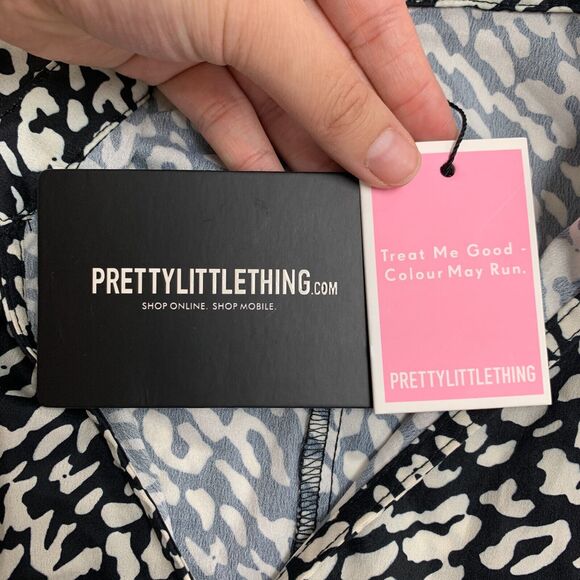 Pretty Little Thing Avalyn Wrap Blouse Womens 2 Cream Black Leopard Tie Front - Picture 10 of 15